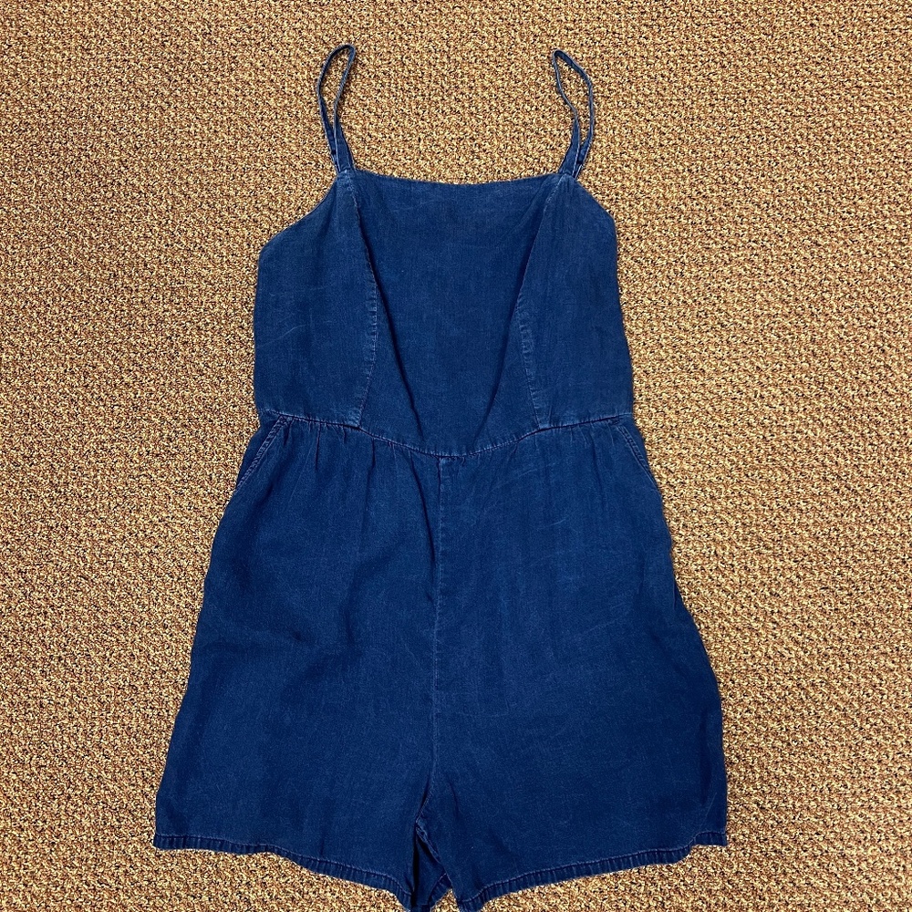Old Navy Denim Romper / Jean Jumpsuit / Shorts w/ Tank & Pockets, Blue, Sz Large